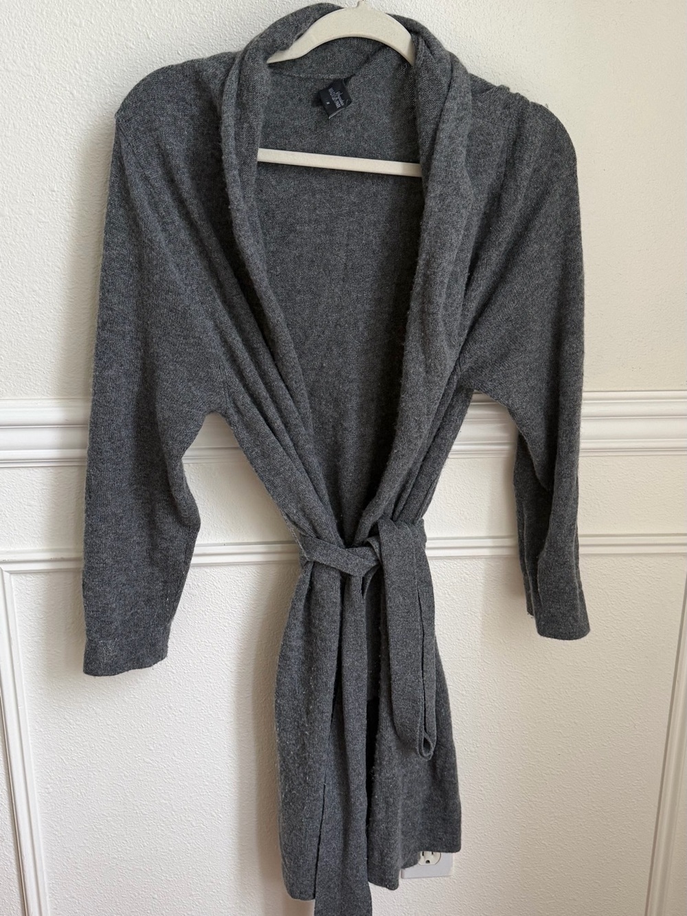 Madison Park Charcoal Gray Cashmere Tie-Waist Shawl Cardigan